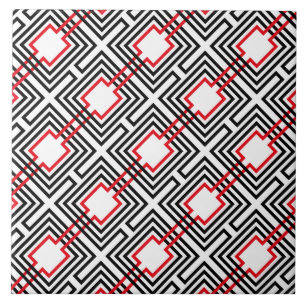 Azulejo De Cerámica Geométrico Rojo Negro y Blanco