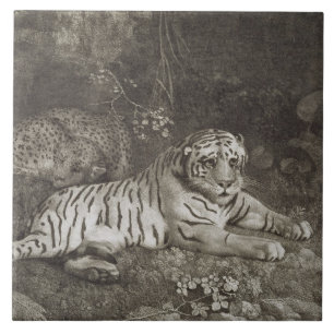 Azulejo De Cerámica George Stubbs el   dos Tygers, grabado por el