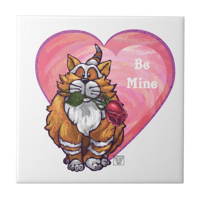 Azulejo De Cerámica Ginger Cat El día de San Valentín (Frente)