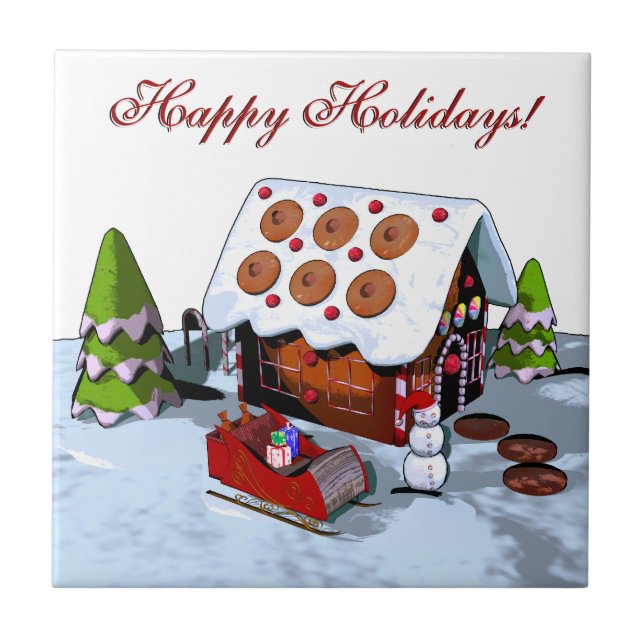 Azulejo De Cerámica Gingerbread House Holiday Cerámica Tile Trivets (Frente)