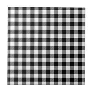 Azulejo De Cerámica Gingham en blanco y negro