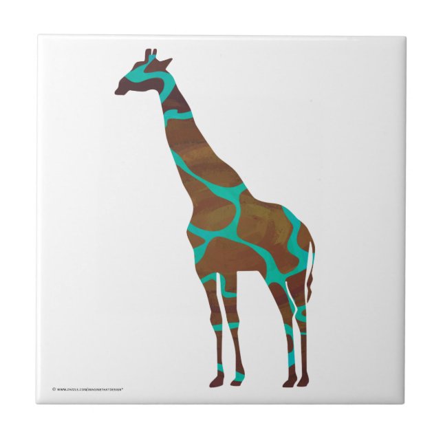 Azulejo De Cerámica Giraffe Brown y la impresión Verde azulada (Frente)