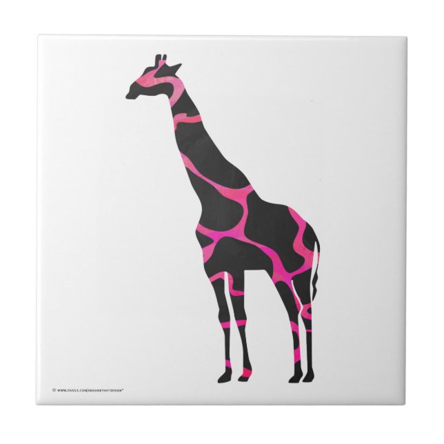 Azulejo De Cerámica Giraffe Hot Pink and Black Silhouette (Frente)