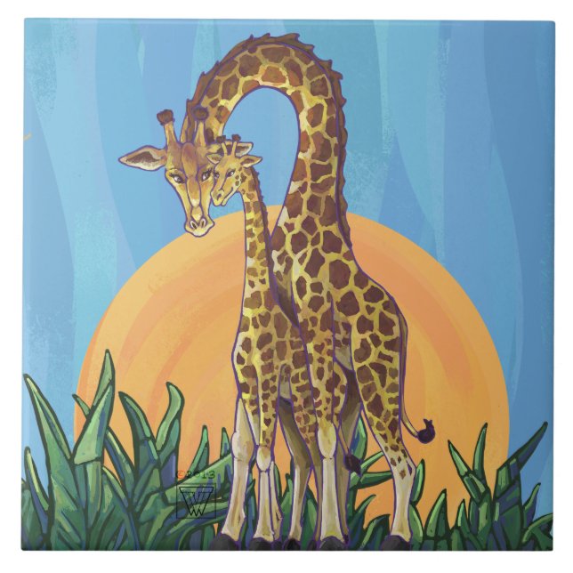 Azulejo De Cerámica Giraffe Mama y Baby (Frente)