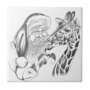 Azulejo De Cerámica Giraffe y Santa navidades