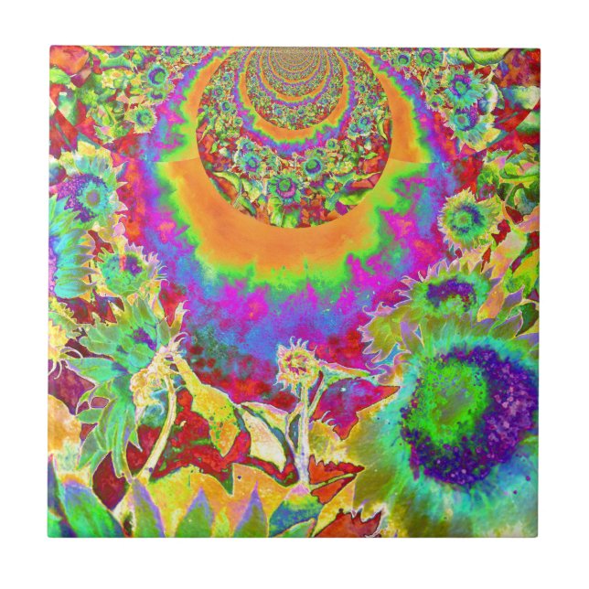 Azulejo De Cerámica Girasoles retro boho bohemios elegantes  (Frente)