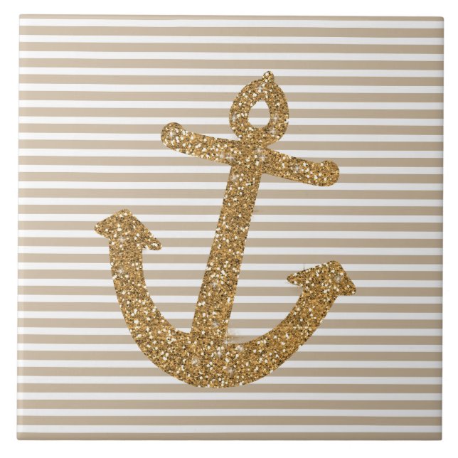 Azulejo De Cerámica Girly Gold Purpurina Anchor (Frente)