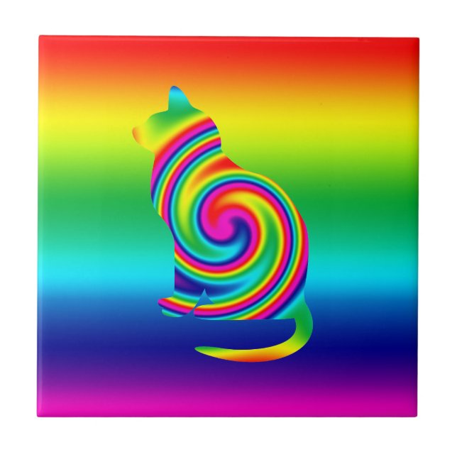 Azulejo De Cerámica Giro formado gato del arco iris (Frente)
