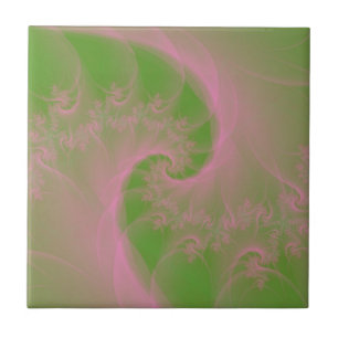 Azulejo De Cerámica Giro rosa en mosaico verde