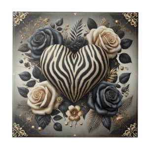 Azulejo de cerámica Glam Heart & Rose cebra