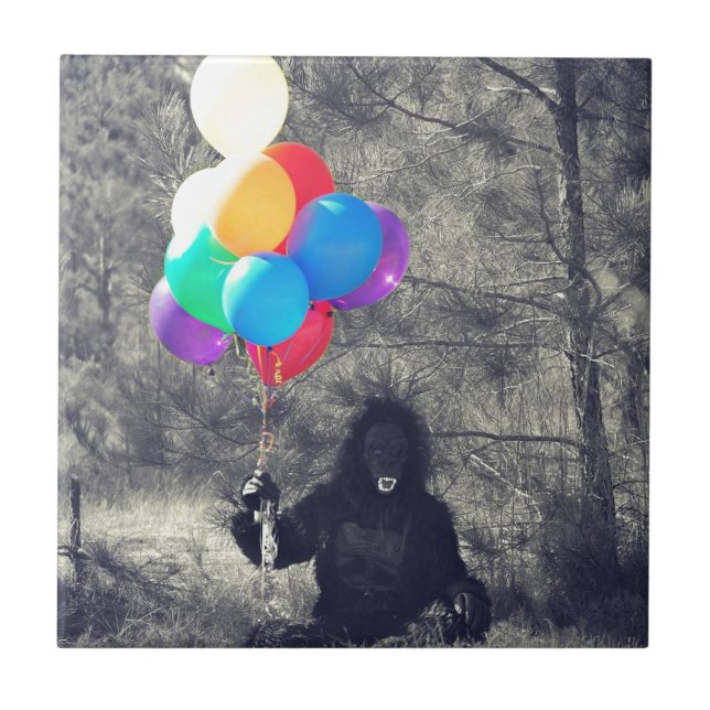 Azulejo De Cerámica globos de cumpleaños simio (Frente)