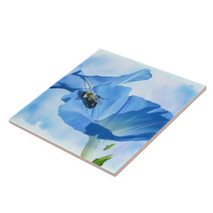 Azulejo De Cerámica Gloria de la Mañana Azul y Bumblebee