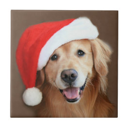 Azulejo De Cerámica Golden retriever con el gorra de Santa