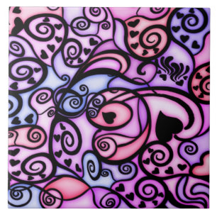 Azulejo De Cerámica Golpes de corazón que cantan, estilo del vitral