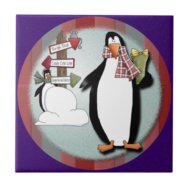 Azulejo De Cerámica Goofy Penguins Tile Trivet (Frente)