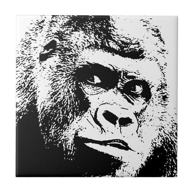 Azulejo De Cerámica Gorilla de arte pop blanco negro (Frente)