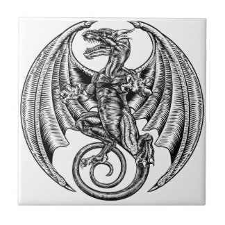 Azulejo De Cerámica Grabar en madera con alas del dragón