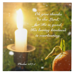 Azulejo De Cerámica Gracias al Señor Salmo 107 Vela Rústica