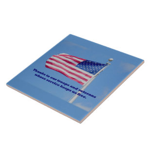 Azulejo De Cerámica Gracias Tropas Bandera Americana