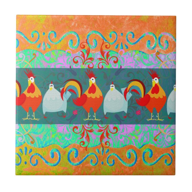Azulejo De Cerámica Gracioso gallo Hen Funky Chicken Farm Animal Regal (Frente)