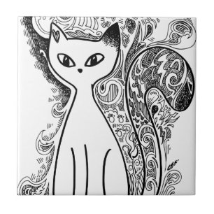 Azulejo De Cerámica Graciosos gatos de patrón floral