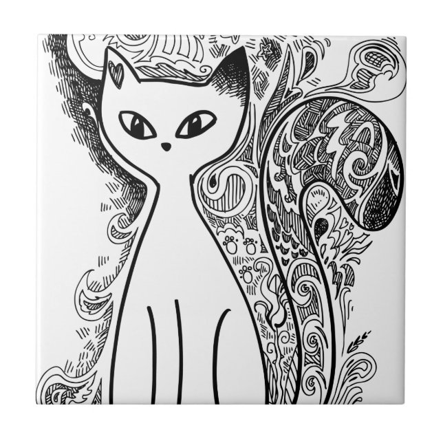 Azulejo De Cerámica Graciosos gatos de patrón floral (Frente)