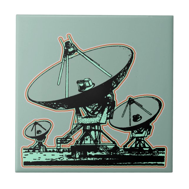Azulejo De Cerámica Gráfica de Dish por Satélite Retro (Frente)