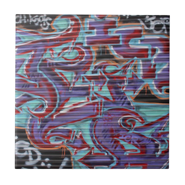 Azulejo De Cerámica Grafiti morado en obturador (Frente)