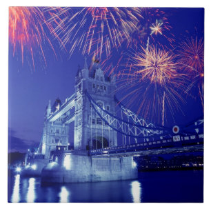 Azulejo De Cerámica Gran Bretaña, Londres. Fuegos artificiales sobre l