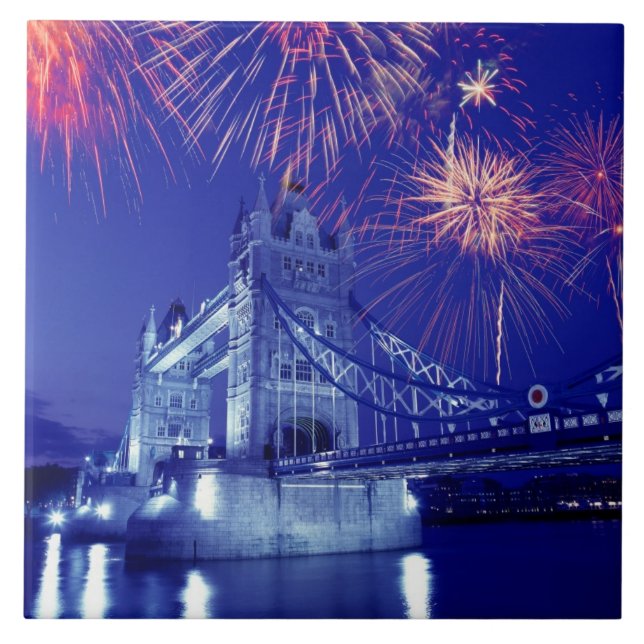 Azulejo De Cerámica Gran Bretaña, Londres. Fuegos artificiales sobre l (Frente)