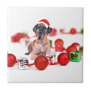 Azulejo De Cerámica Gran Danés con Adornos de Navidad Regalos