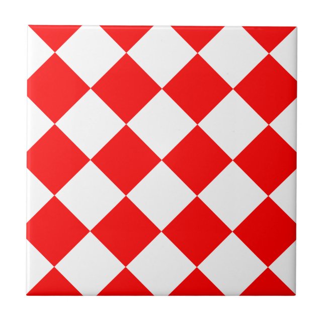 Azulejo De Cerámica Grande a cuadros de Diag - blanco y rojo (Frente)