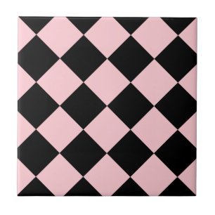 Azulejo De Cerámica Grande a cuadros de Diag - negro y rosa