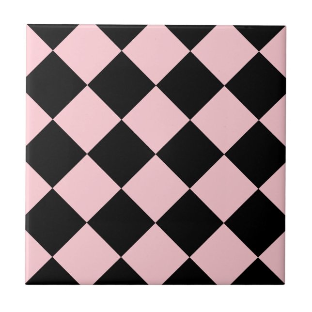 Azulejo De Cerámica Grande a cuadros de Diag - negro y rosa (Frente)