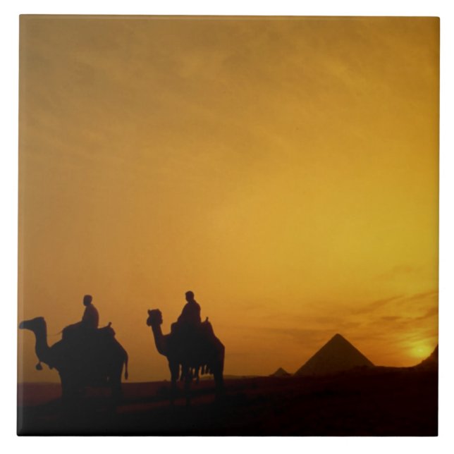 Azulejo De Cerámica Grandes Pirámides de Giza, Egipto al atardecer (Frente)