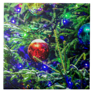 Azulejo De Cerámica Green Christmas Tree Red Ball