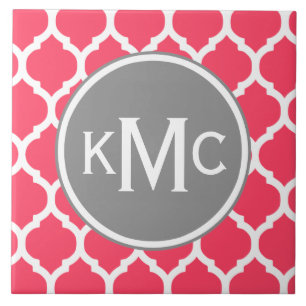 Azulejo De Cerámica Gris Monogramado Púrpura Chevron