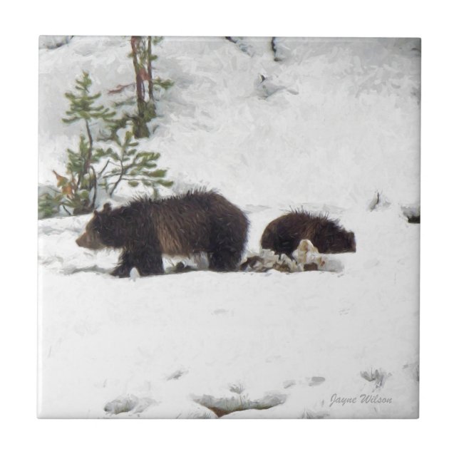 Azulejo De Cerámica Grizzlies in the Snow (Frente)