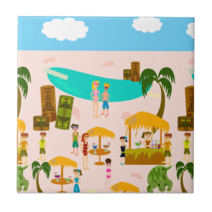 Azulejo De Cerámica Groovy Jet Set Pool Fiesta Retro Art Personalizado