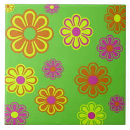 Azulejo De Cerámica groovy mod flores pop naranja púrpura