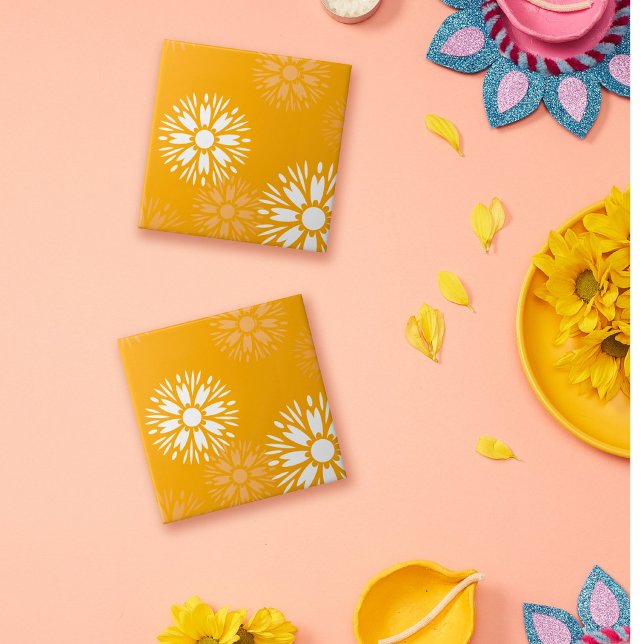 Azulejo De Cerámica Groovy Naranja Daisy Flower Retro Patrón floral (Subido por el creador)
