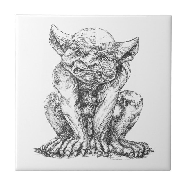 Azulejo De Cerámica Grumpy Gargoyle Ceramic Photo Tile (Frente)