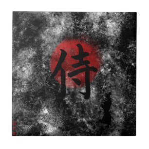 Azulejo De Cerámica Grunge 2 del samurai del kanji