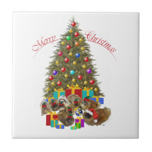 Azulejo De Cerámica Grupo de Pekinés Navidad