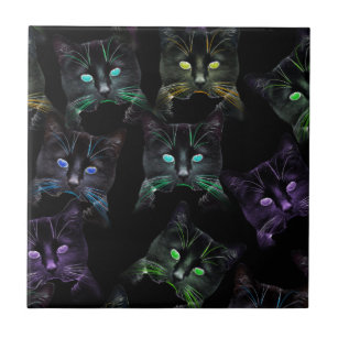 Azulejo De Cerámica ¡Guay Gats on Black! Gatos multicolores