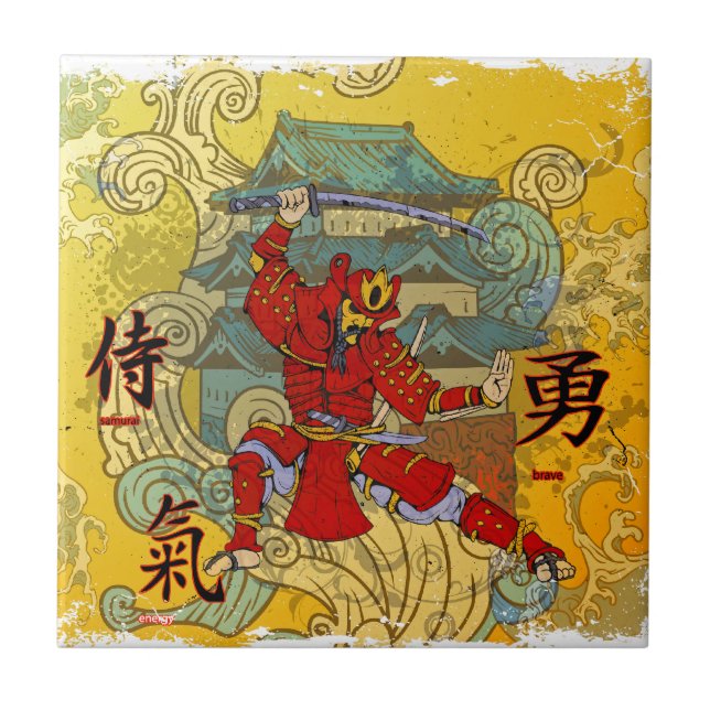 Azulejo De Cerámica Guerrero de Samurai (Frente)