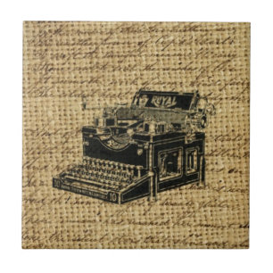 Azulejo De Cerámica guiones de periodista burlap máquina antigua