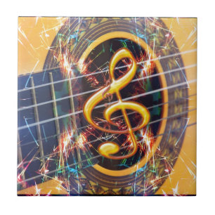 Azulejo De Cerámica Guitarra Acústica Psicodélica, diseño de partitura