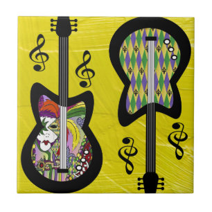 Azulejo De Cerámica Guitarras Coloridas de Mardi Gras