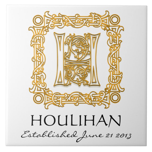 Azulejo De Cerámica "H" Apellido Boda Aniversario Día Monograma Tile (Frente)